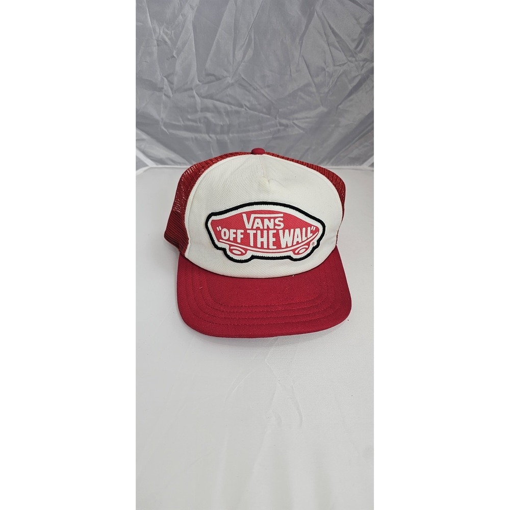 VANS Off The‎ Wall Trucker Hat White Red White Patch Snap Back Skater